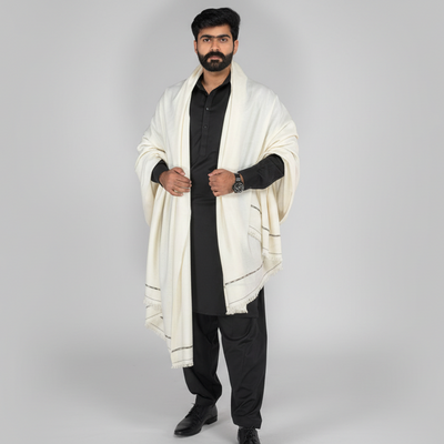Off white pure wool shawl for men
