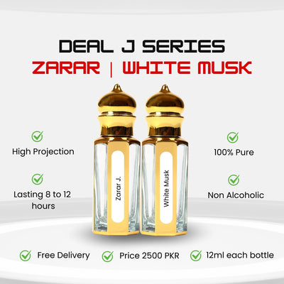 Zarar and White Musk long-lasting attar fragrance bottles