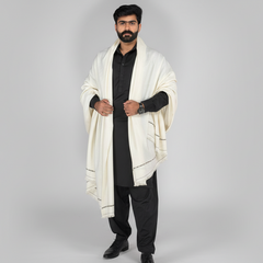 Off white pure wool shawl for men