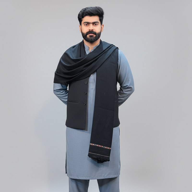 Black wool shawl for men by Mian Cloth